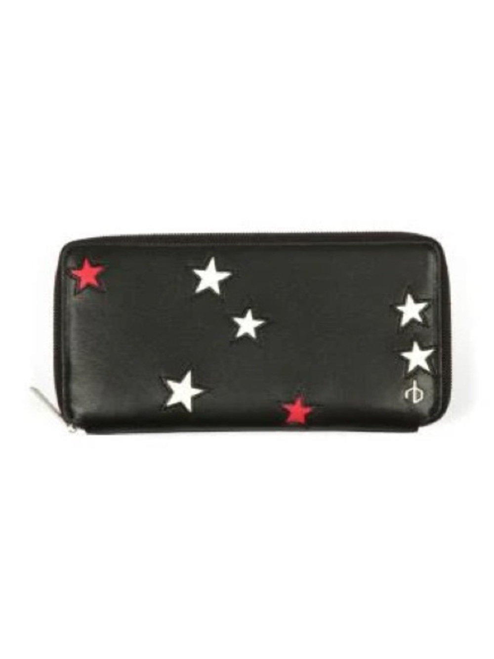 Rag & Bone Star Multi Detailing Black Red Leather Zip Around Continental Wallet